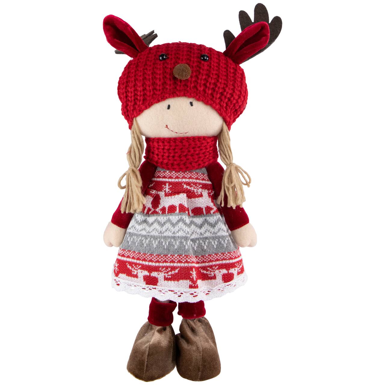 16'' Little Nordic Girl in Moose Antler Hat Christmas Figure